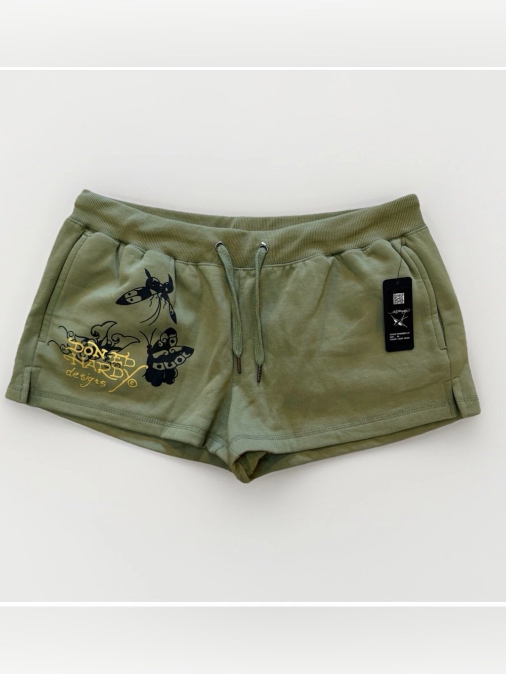 Ed Hardy Shorts BUTTERFLIES FLEECE SHORT Sz XL NWT Y2K Style Cotton Blend Green